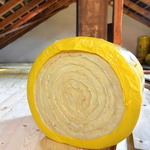 A Roll of Insulation in an Attic.