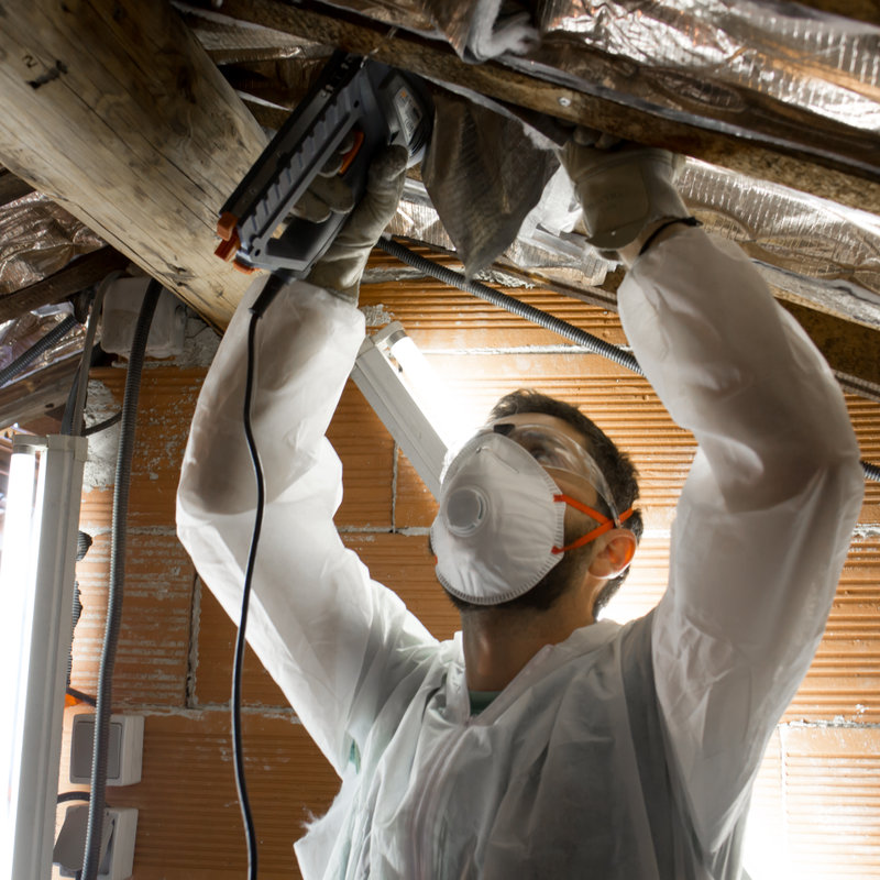 worker providing attic insulation installation